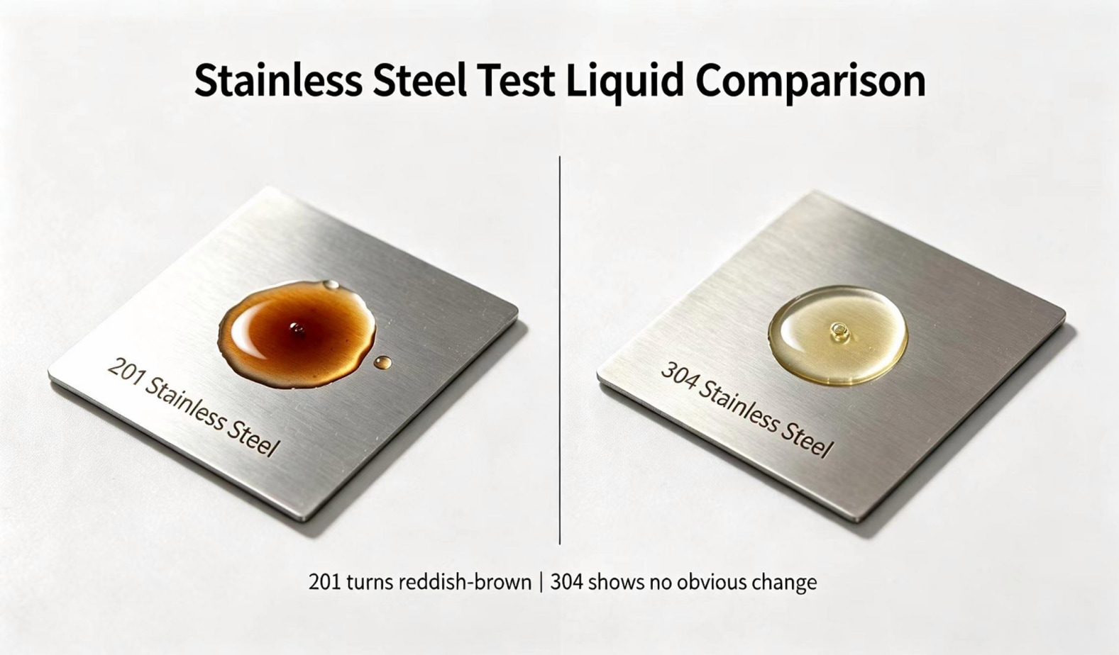 SS201 and SS304 test Stainless Steel Test Liquid Comparison